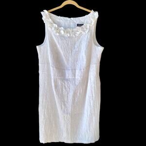 Perceptions Sleeveless Floral Textured Ruffled Midi Shift Dress Size 24W White